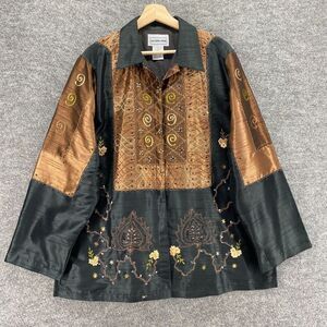 California Krush Shirt Women XL Black Geometric Button Up Collared Long Sleeve